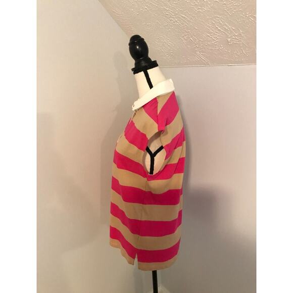 Anthropologie Maeve Women's Porter Striped Sleeveless Pink Tan Polo - Picture 4 of 10